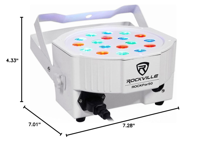 [AUSTRALIA] - Rockville RockPAR50 White Compact 24W LED RGB Par Can DJ/Club/Stage Wash Light, DMX Control, Daisy-Chain Power, Sound-Activated, for Parties, Weddings, and Live Performances 