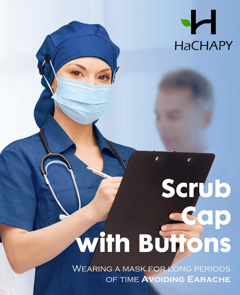Satin Lined Scrub Cap for Women Extra Large Long Hair Surgical Nurse Cap 4 Buttons Red Black 1
