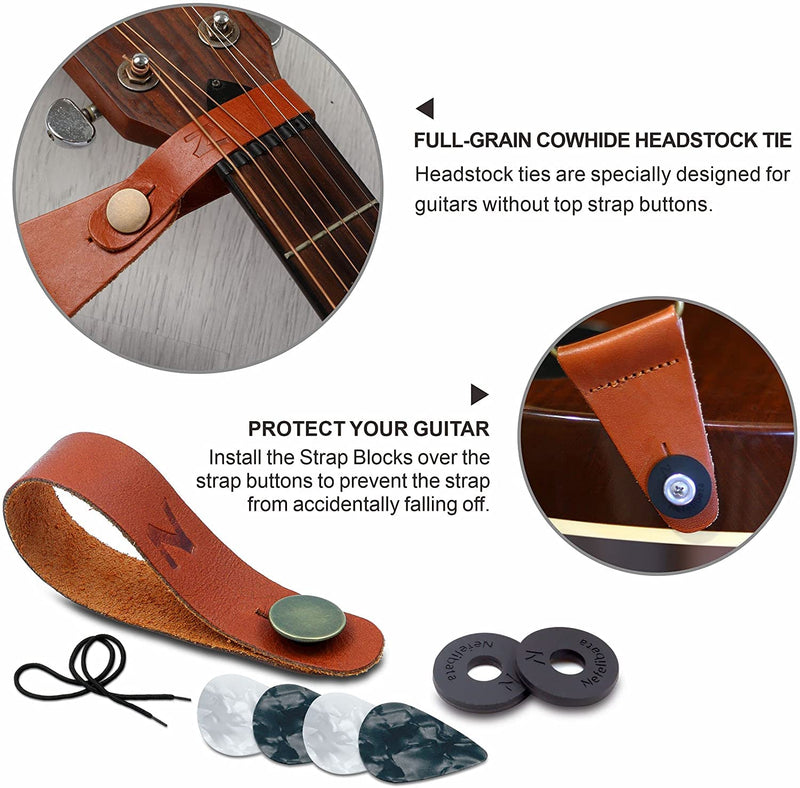 Nefelibata Guitar Strap with Pick Pocket, Vintage Nylon Full Grain Leather Ends Guitar Straps for Bass, Electric & Acoustic Guitar, Come with Free Strap Button, 1 Pair Strap Locks and 4 Guitar Picks Single Leather Ends O# - Light Green
