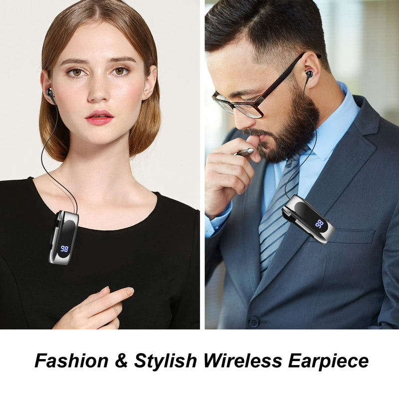 [AUSTRALIA] - Retractable Wireless Headset Headphone Stereo Earphone V5.0 Noise Cancelling Mic Clip on Earpiece Comfortable HandsFree Headset 20Hrs Talking Time Sports Business Trucker Driver Earbud Light Gray 