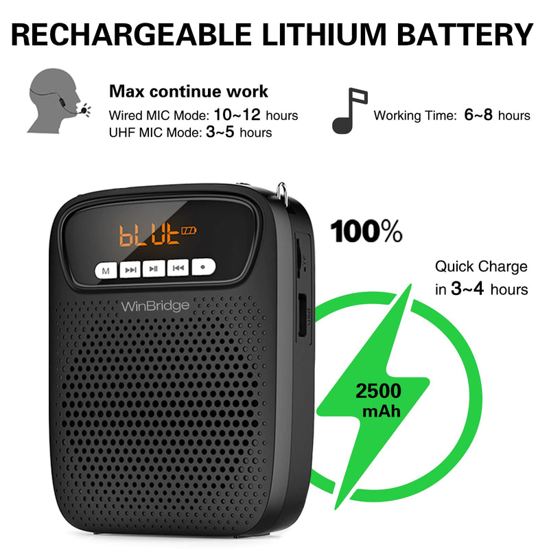 Portable Voice Amplifier Wireless & Wired Headset Microphone Speaker Mini Lightweight Personal Classroom Mic for Teachers Supports AUX Input,Bluetooth 5.0,Recording - S278UHF