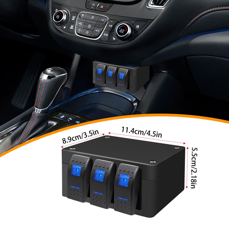 [AUSTRALIA] - weideer 3 Gang Rocker Switch Box Blue LED 12V 24V DC Rocker Switch Panel with Night Glow Stickers for Car Trucks Boats RVs A (Any three combinations) 