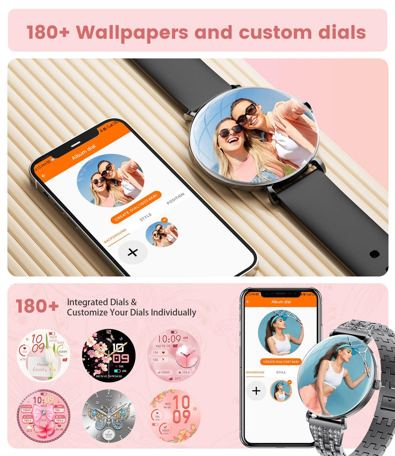 LIGE Ultra-Thin Smart Watch for Women(Answer/Make Calls),1.43" Fitness Tracker Watch with Heart Rate,Clories Tracker 100+ Sports Modes,Always-on Display Women Smartwatch for Android iOS(Black-FV17-H)