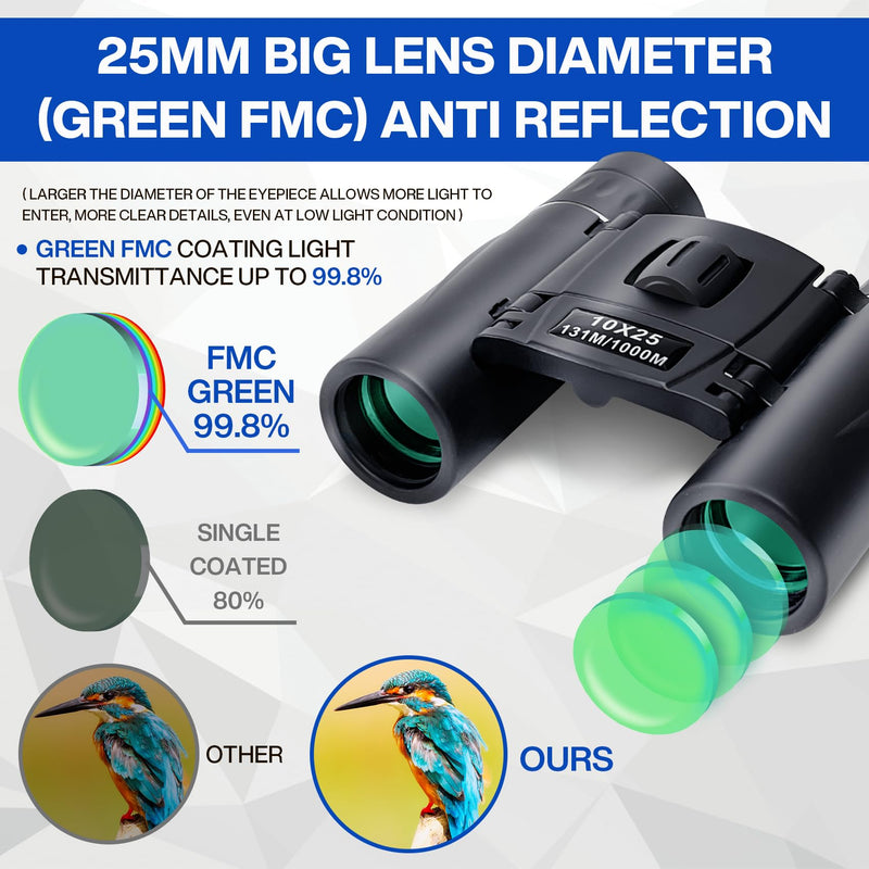 10x25 Compact Binoculars for Adults Kids, Binoculars for Concerts and Bird Watching Cruise Ship Essentials Hunting, Waterproof Binoculars with Low Light Night Vision