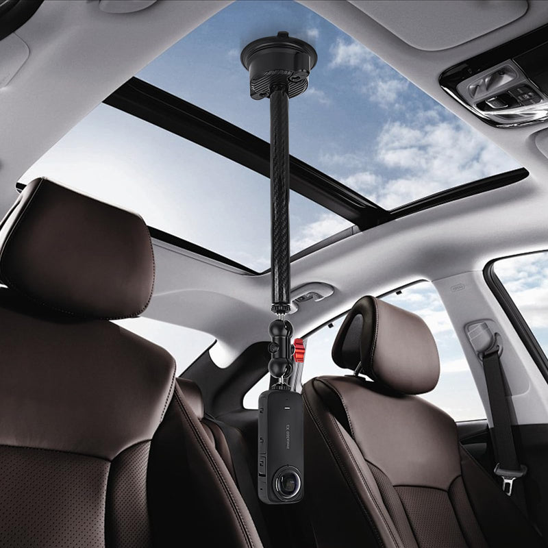 Suction Cup Mount with 10" Carbon Fiber Rod- Adjustable Car & Home Camera Holder for Action Cams,Smartphones & 360°Cameras - Compatible with GoPro,DJI OSMO,Insta360 X4/X3,Akaso,and More