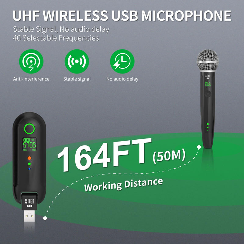 [AUSTRALIA] - XTUGA Wireless Microphone, Rechargeable UHF Handheld Dynamic Wireless Mic with 2 Adapters Compatible with Phone/PC, Wireless Karaoke Microphone Bluetooth for Singing, Wedding, DJ, Party, Speech 