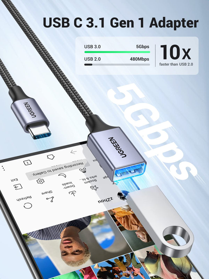 UGREEN 4-Port USB 3.0 Hub with USB C to USB A Adapter, 5Gbps Data Transfer, Plug and Play, Compatible with Laptop, Smartphone, Tablet, External Hard Drive