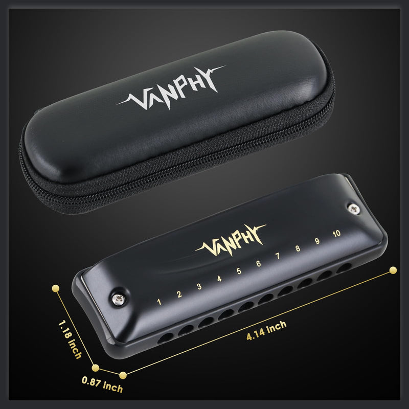 [AUSTRALIA] - Harmonica VANPHY C Harmonica 10 Holes 20 Tones Blues Diatonic Mouth Organ for Kids Beginners Students Adults & Professionals with Case（Black） Black 