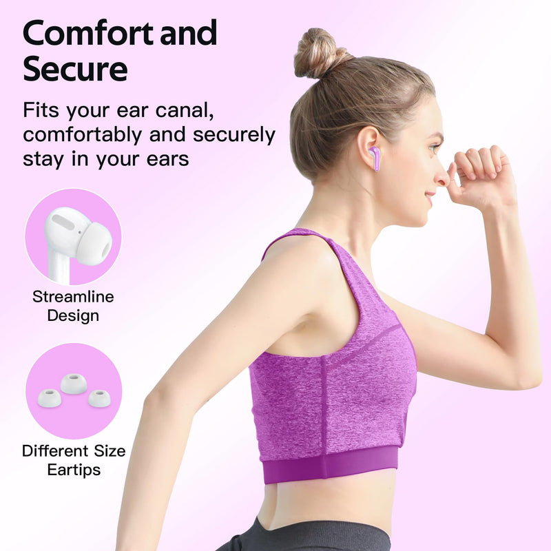 TAGRY 2 Sets X08 Sunset Pink and Phantom Purple Bluetooth Headphones True Wireless Earbuds 60H Playback Ear Buds with Wireless Charging Case in-Ear Earbuds with Mic