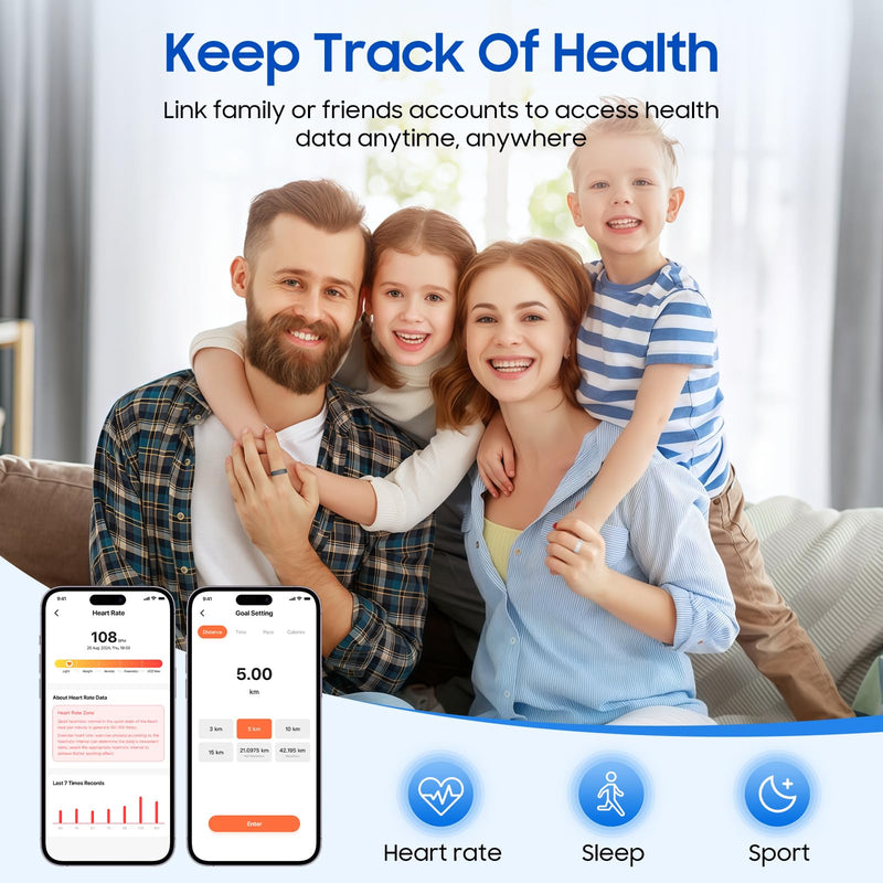Smart Health Ring, Featuring Stress and Sleep Monitoring Functions, Compatible with iOS and Android,Waterproof Fitness Tracker for Women & Men, No Subscription Fee.