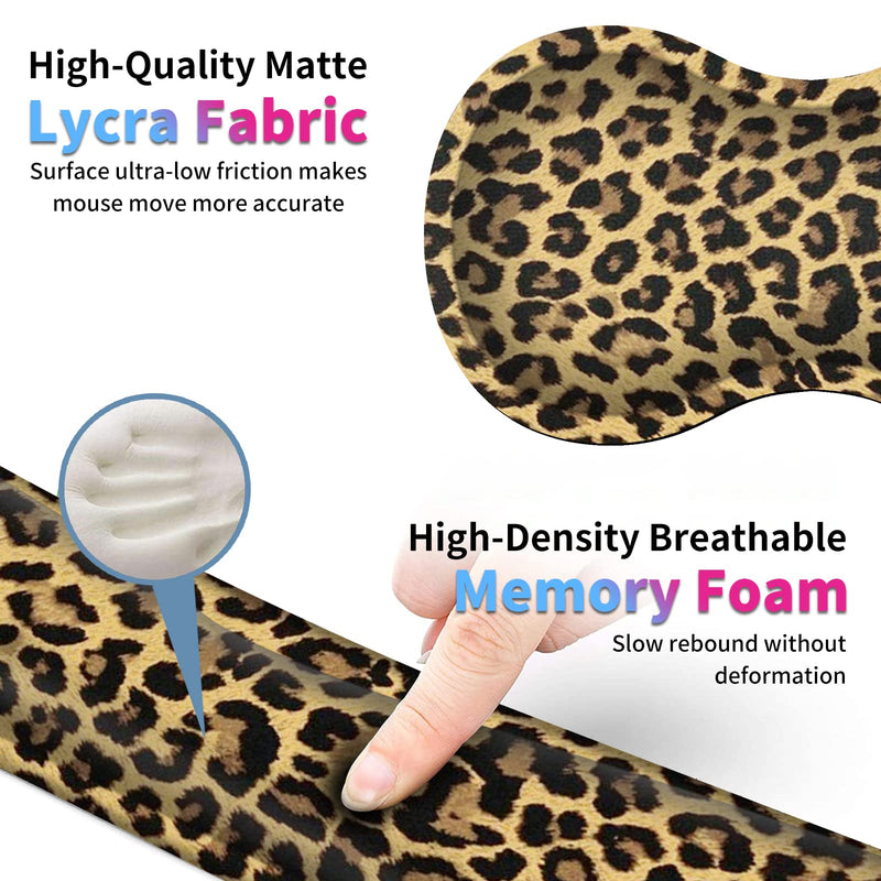 Keyboard Wrist Rest + Mouse Wrist Rest + Coaster Set, Ergonomic Memory Foam Easy Typing Pain Relief, Wrist Support Pad for Keyboard and Mouse Computer Laptop, Leopard