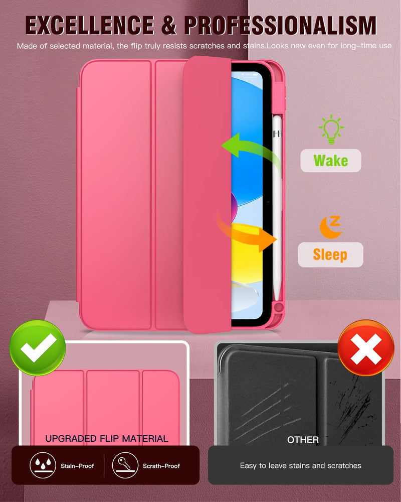 TiMOVO for iPad 10th Generation Case with Pencil Holder iPad 10.9 Inch Case 2022, iPad Case 10th Generation Hybrid Slim Tri-fold Stand Protective Cover with Clear Back for iPad 10, Watermelon Pink Watermelon Red
