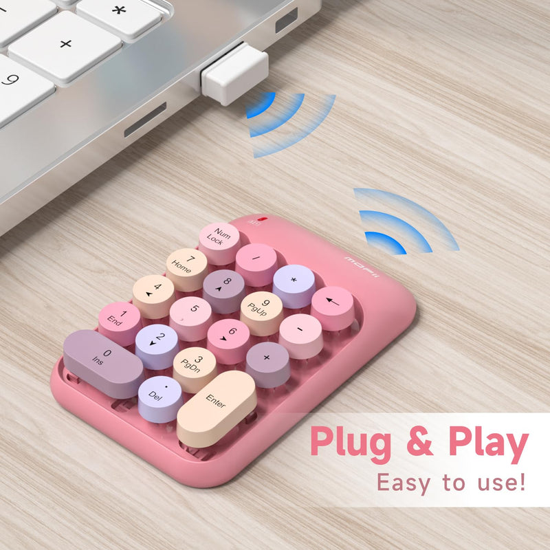 [AUSTRALIA] - MOFII Wireless Number Pads - Pink Numeric Keypad 18 Keys USB 2.4G Round Keycap Colorful Extensions Keypads, Financial Accounting Portable Numpad 10 Key for Laptop/PC/Notebook/Surface Pro 