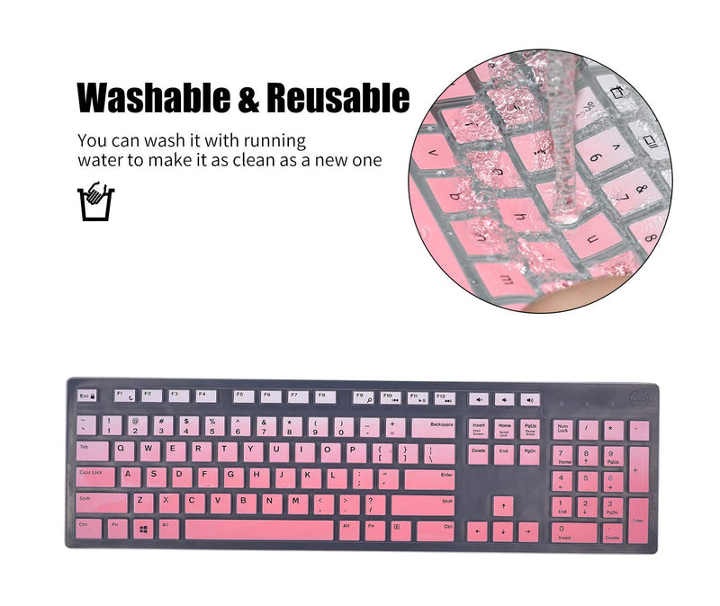 Keyboard Cover Skins Compatible with Dell KB216 Wired Keyboard & Dell KM636 Wireless Keyboard & Dell Optiplex 5250 3050 3240 5460 7450 7050 & Dell Inspiron AIO 3475/3670/3477 All-in one Desktop Ombre Pink