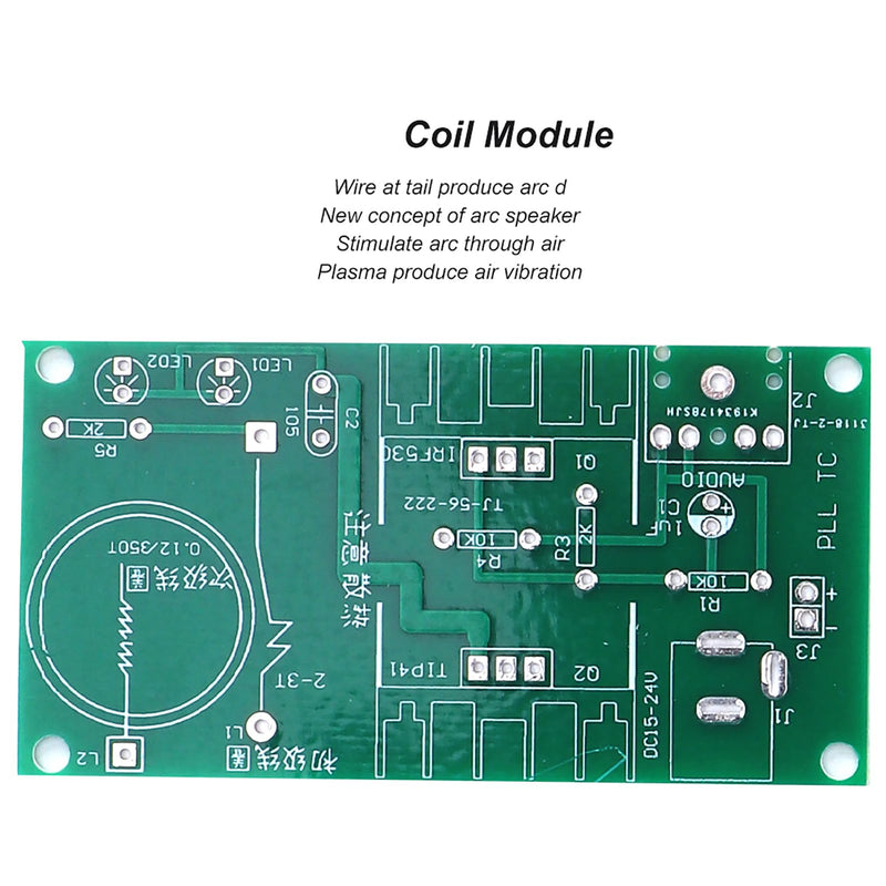 Coil Module, Arc Plasma Speaker Mini Coil DIY Electronic Kit Tool 15 W DC 15-24 V 2 A, Electronic Coil Teaching Learning Module, Wireless Transmission Coil, Default