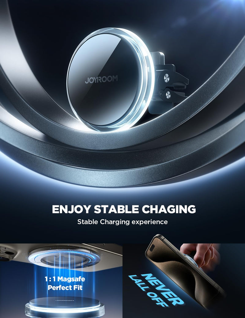 [AUSTRALIA] - JOYROOM for Magsafe Car Mount Charger [15W No Heat Charging], Car Mount for iPhone Wireless Fast Charging, Magnetic Phone Mount Holder for Magsafe Charger Car Phone Holder Vent Fits iPhone 15 14 13 12 