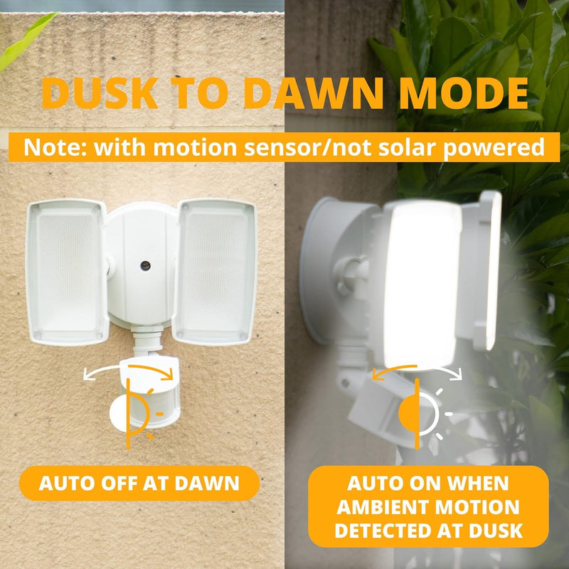 UME 19W LED Security Lights Motion Sensor Light Outdoor, 2000LM Motion Flood Light, 5000K, IP65 Waterproof, 2 Adjustable Head Motion Detector Security Light for Exterior,Outside,Garage,Yard(White) 1pack White