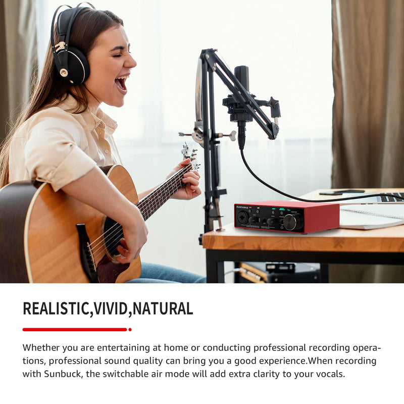 2023 La Ponva USB Audio Interface for Pc and Mac, 24Bit/192kHz High-Fidelity for Professional Recording, Podcasting, Streaming, with XLR/48V Phantom Power for MIC, Ultra-low Latency for Studio