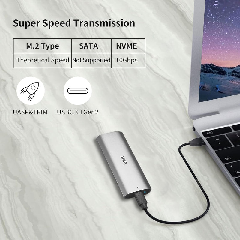 SSK M.2 NVMe Enclosure, Tool-Free SSD Enclosure Adapter, USB C 3.2 Gen 2 10Gbps PCIe MKey External Solid State Drive Case, Support UASP Trim for 2230/2242/2260/2280 (SATA NOT Supported) (Pack of 2)