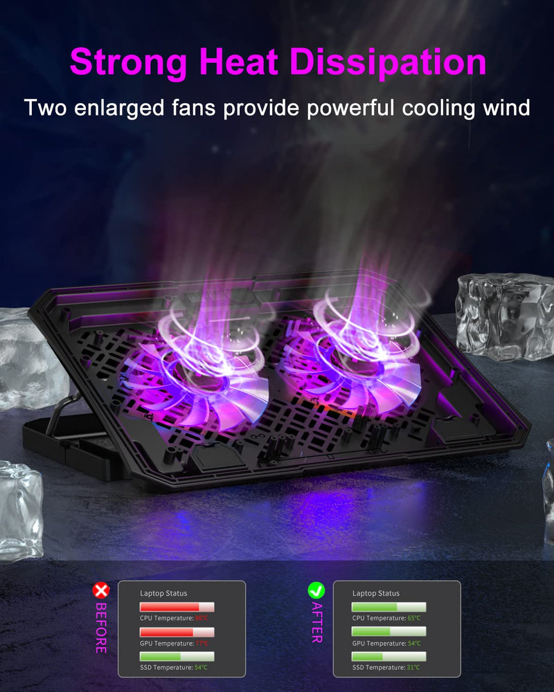 KeiBn Upgrade Laptop Cooling Pad, KeiBn Laptop Cooler 2 Fans for 10-15.6 Inch Laptops, 5 Height Stands, 2 USB Ports (S039-Purple) Purple