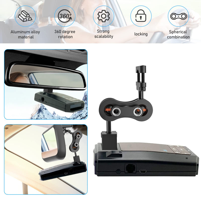 Radar Detector Mount, Aluminum Rearview Mirror Rod Radar Bracket, for Escort Max360c, Max 3, IX IXc, Redline EX Beltronics Cobra DualPro GT 360 Radar Detector, with EZ Magnet Connection Base For radar model with Magnetic base connection