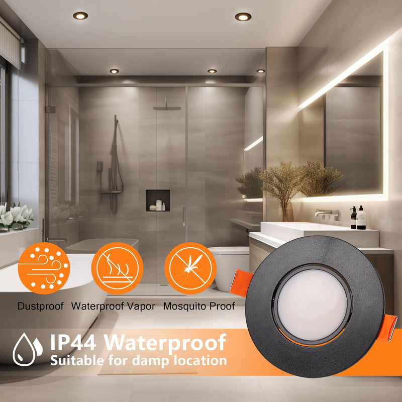 YindaLux Recessed Spotlight LED 230 V Dimmable Swivelling Recessed Spotlights 5 W IP44 LED Spot 68-80 mm Hole Size Ceiling Spotlights Warm White Neutral White Cool White Recessed Lights for Bathroom Black 6 Stück-120°Abstrahlwinkel