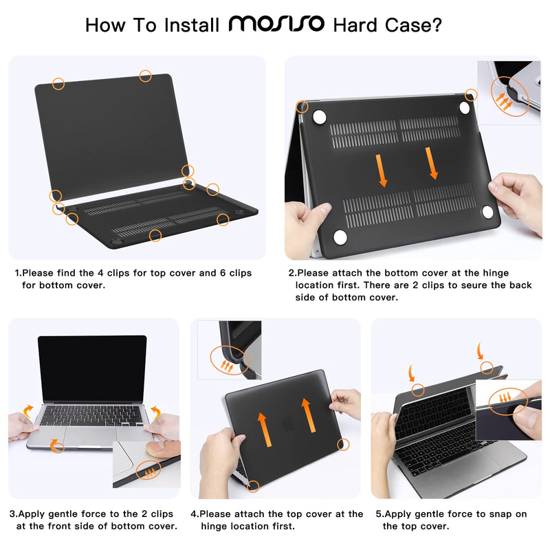 MOSISO Compatible with MacBook Air 13 inch Case 2024 2023 2022 M3 A3113 M2 A2681, Anti-Cracking Heavy Duty TPU Bumper Plastic Hard Case&Keyboard Skin&Screen Film for MacBook Air 13.6, Black