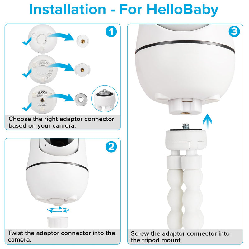 Tripod Baby Monitor Mount for HelloBaby HB65/HB40/HB6550/HB66/HB6339/HB6550 Pro, ANMEATE SM935E, Flexible Baby Camera Mount Attach Your Camera Wherever You Want
