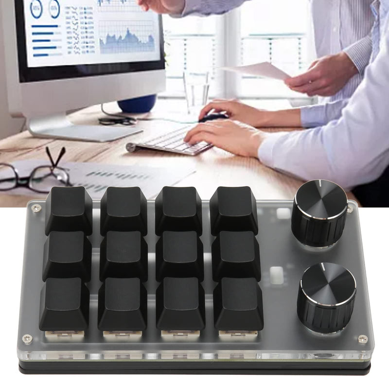 EBTOOLS Mini Keypad, Knob Design Red Switch One Handed Mechanical Programmable Keypad, Wires USB BT Dual Mode, for for Vista, for Linux, for OS X (12 Keys with 2 Knobs) 12 Keys with 2 Knobs