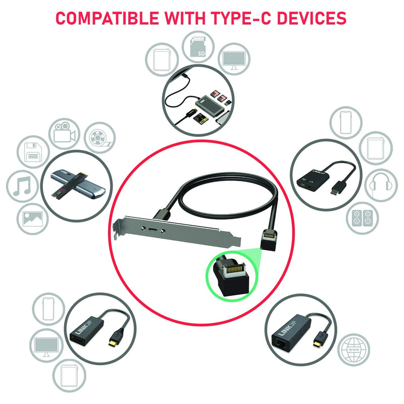 LINKUP USB 3.2 Gen2 Internal Adapter | 20-Pin Header to USB-A | 80cm | 10Gbps, male to female, for PC front panel Right Angle Connector Type C Panel - 080cm