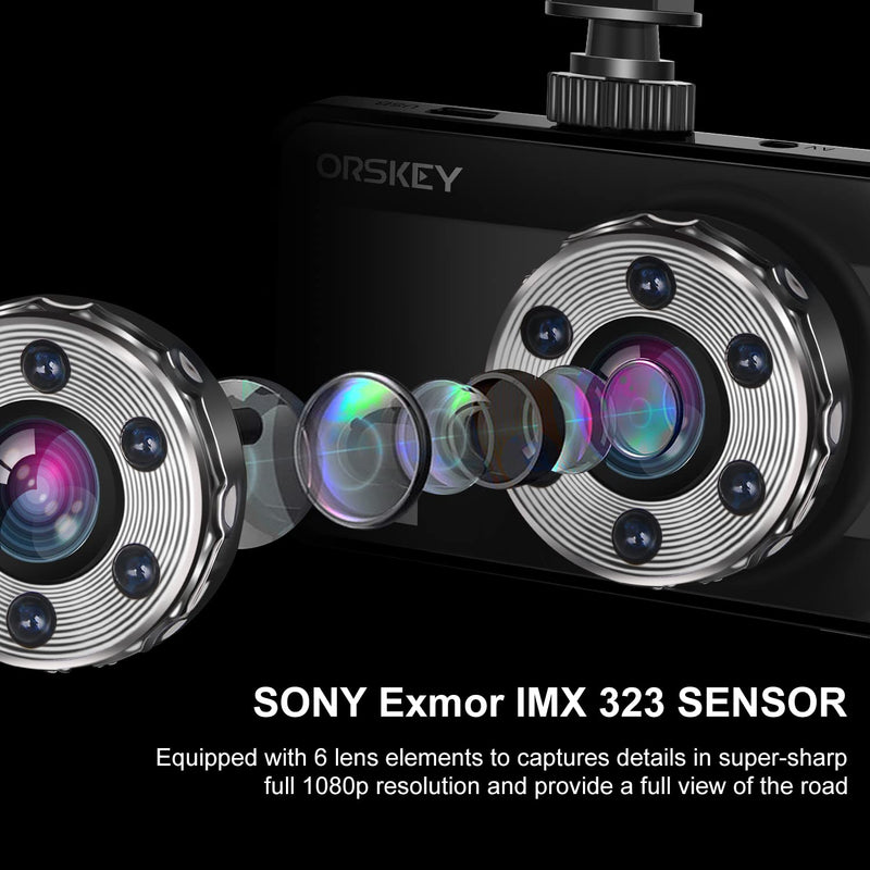 [AUSTRALIA] - ORSKEY Dash Cam Front and Rear 1080P Full HD Dual Dash Camera in Car Camera Dashboard Camera Dashcam for Cars 170 Wide Angle with 3.0" LCD Display Night Vision and G-Sensor 