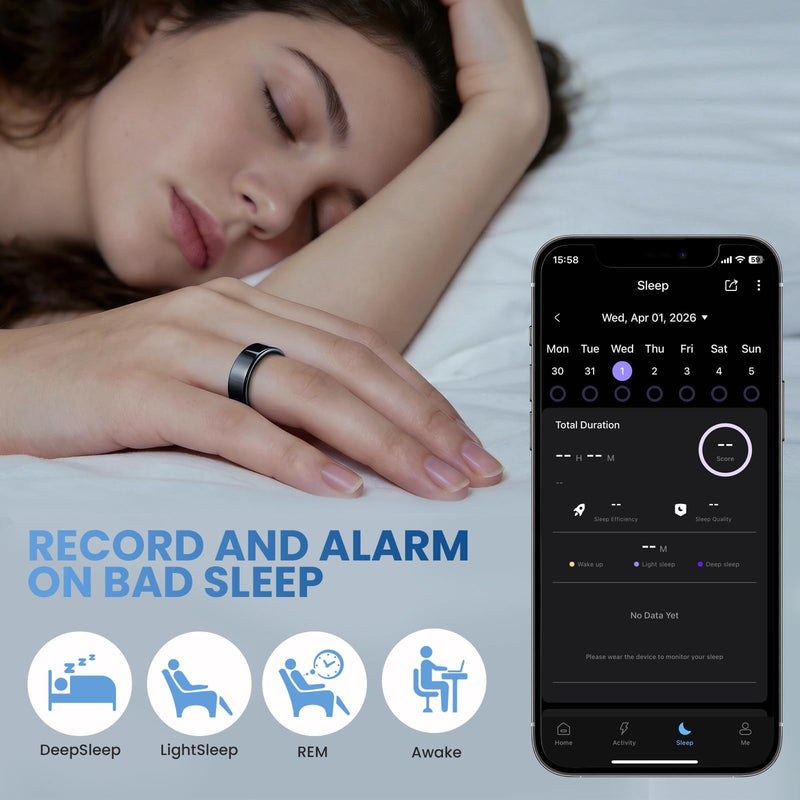Smart Ring Health Tracker with Portable Charging Cases, Size 11 | ZERO Fees For IOS+Andriod & IP68 Waterproof & Heart Rate & Sleep Tracking, Fitness Ring for Men & Women, Size 9-11