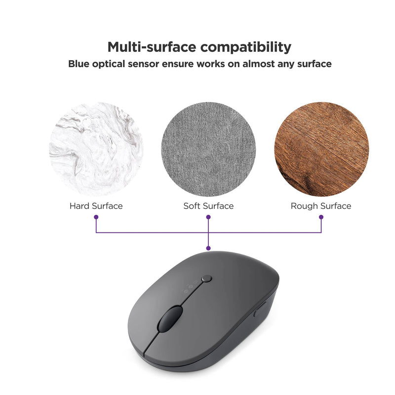 Lenovo Go Multi-Device Wireless Mouse, 2.4GHz Nano USB-C Receiver, Bluetooth, Adjustable DPI, USB-C Rechargeable Battery, Qi Wireless Charging, Ambidextrous, GY51C21211, Grey