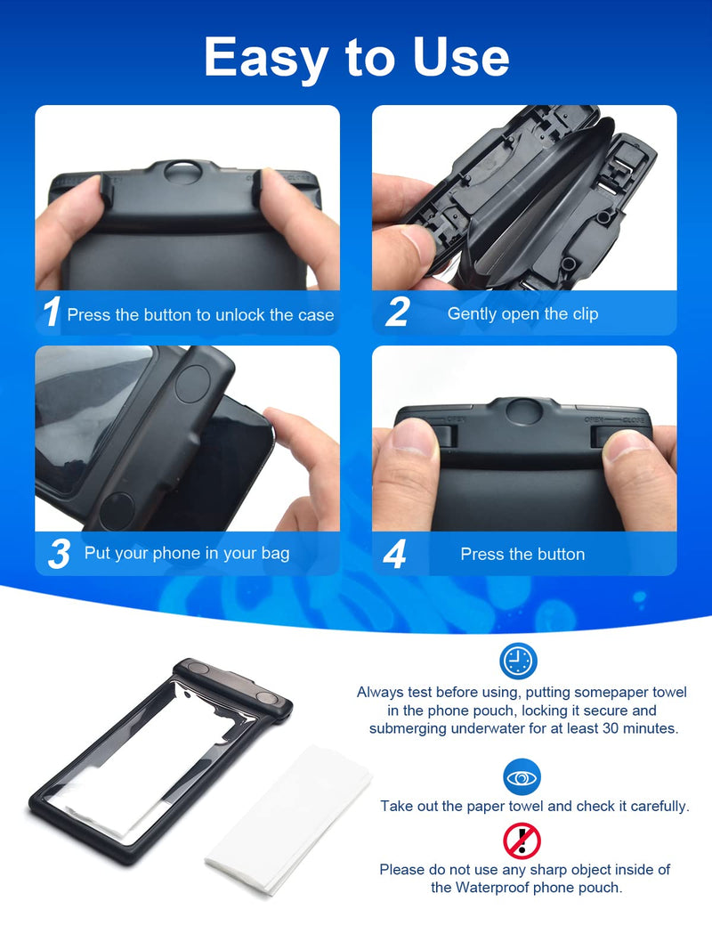 wellhouse Waterproof Phone Pouch Case, 3D Stereoscopic 7" Waterproof Cell Phone Dry Bag for iPhone 14 13 12 11 XS XR X Pro Max Plus Mini, S22 S21 Ultra, IPX8 Underwater Phone Protector, Earl Black 1 Pack - Earl Black7.0"