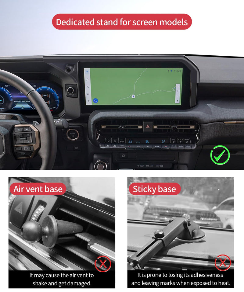 Auto Clamp Car Phone Holder for Toyota Land Cruiser/Prado 2024-2026 | 8/12.3" Screen Universal Mechanical Clip Cell phone Mount Accessories Fit iPhone Android, Automobile GPS Dashboard Cradle