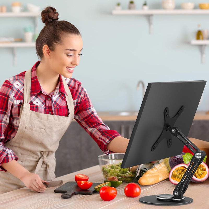 Swivel and Tilt Stand for Echo Show 15, Vesa Monitor Stand, Three-Hinge Adjustable Angle and Height with 360° Rotation Base, Supports Switching Between Landscape and Portrait Screens(Black)