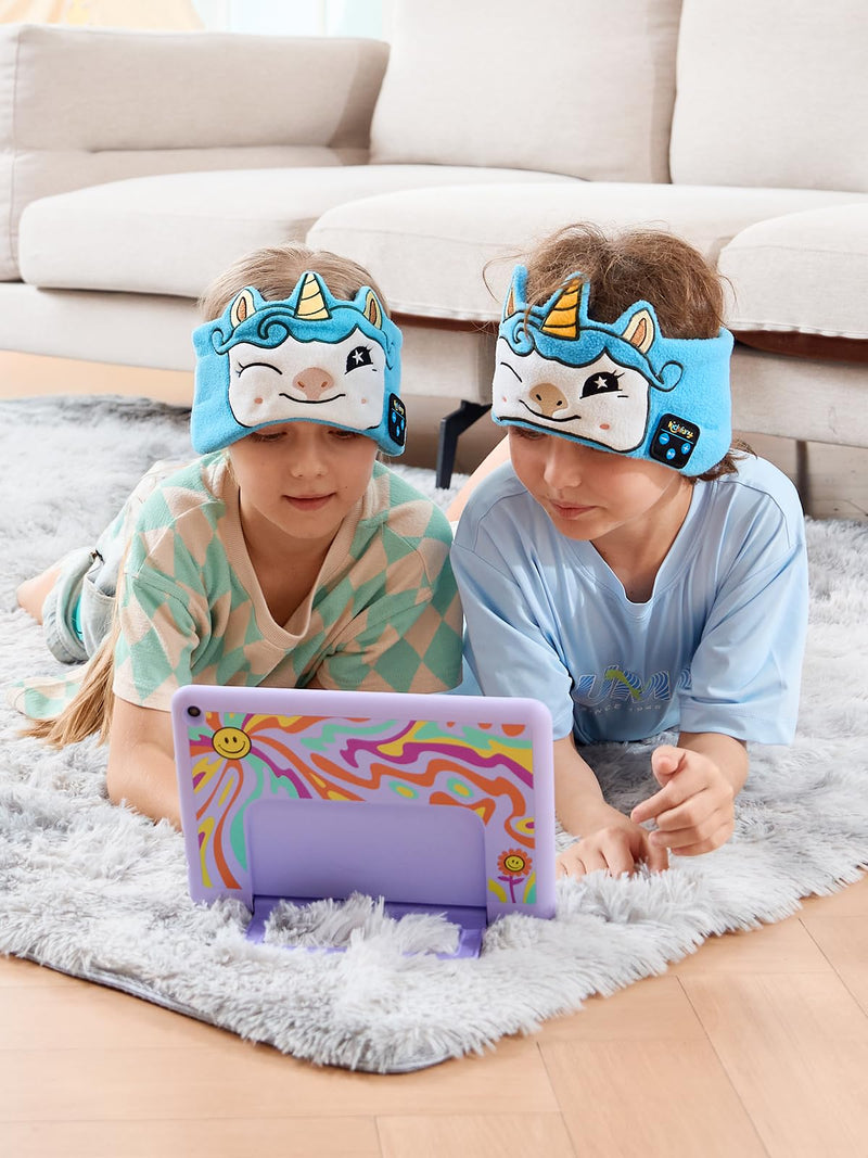Kids Sleep Headphones Bluetooth Headband, Wireless & Wired Headband Headphones with Ultra-Thin Stereo Speakers for Toddlers Sleeping Airplane Travel BrightBlue