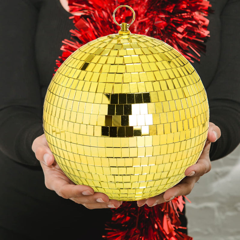 8 Inch Hanging Mirror Disco Ball: Gold Disco Balls Decorations Mirror Ball with Hanging Ring for Party Decor Home Events DJ Parties