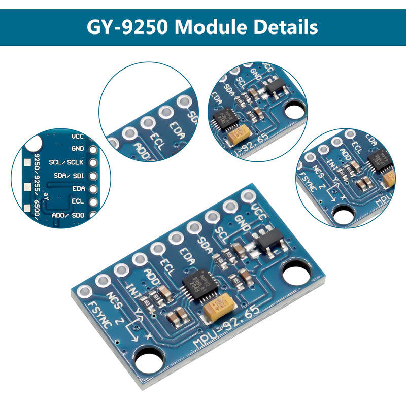 GY-9250 9-Axis Sensor Module Binghe 1 Piece MPU9250 Accelerator Gyro Sensor Compass Magnetic Field Sensor Acceleration Range ±2±4±8±16g I2C/SPI Communication 3-5V Compatible with Arduino