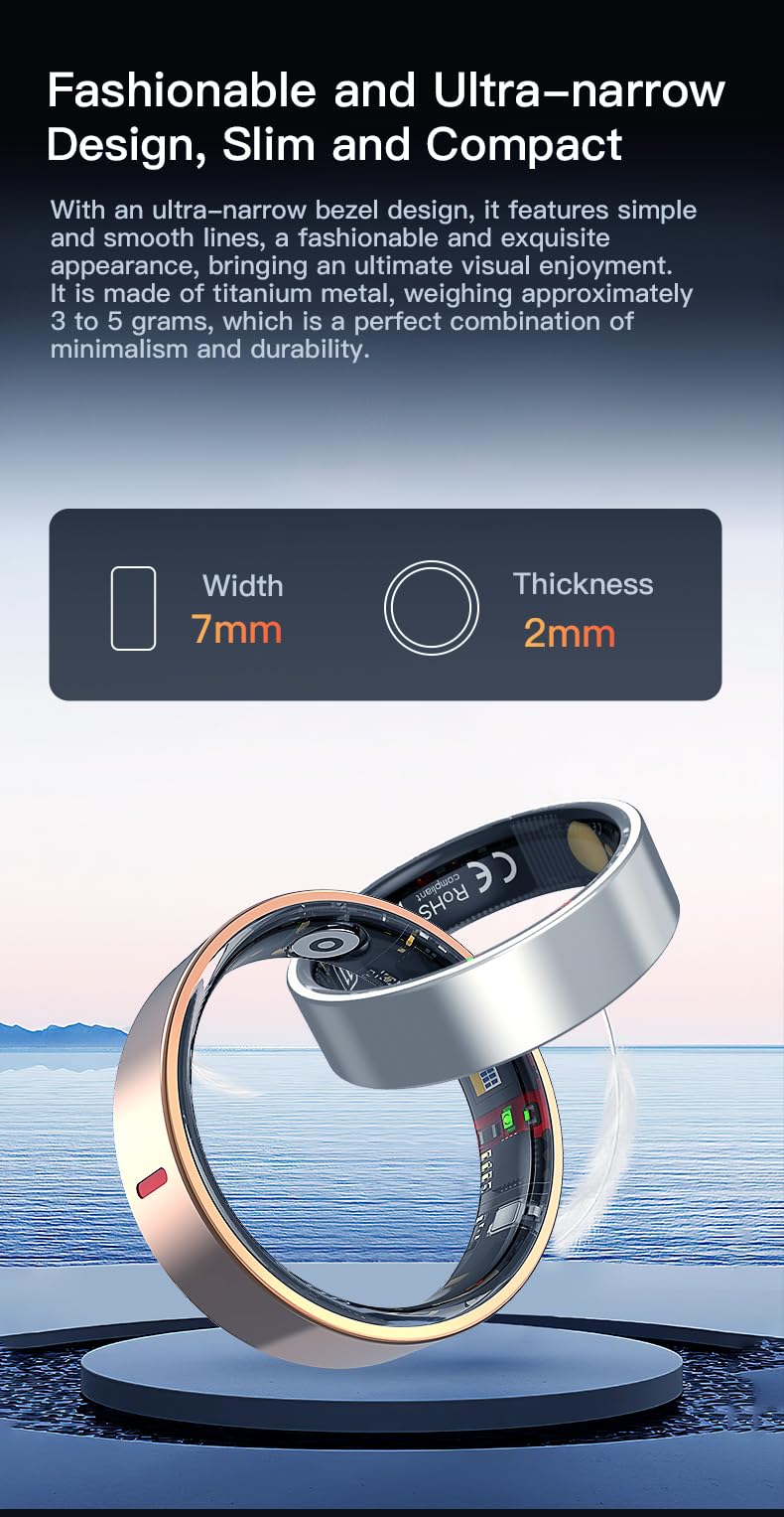 [ZenTech Lab] R20 Smart Ring - Silver - Size 11 - Crystal Case - Gift for Mom - Heart Rate Sleep Monitor, Step Counter, Multi-Sport Modes, IP68 Waterproof, 4-Day Battery Modern Bluetooth