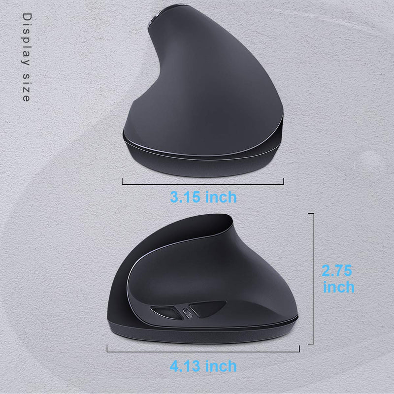 Ergonomic Wireless Mouse, Wireless Vertical Mouse 2.4GHz Optical Mice with Adjustable DPI 800/1200/1600 for Small Hands,Black Black