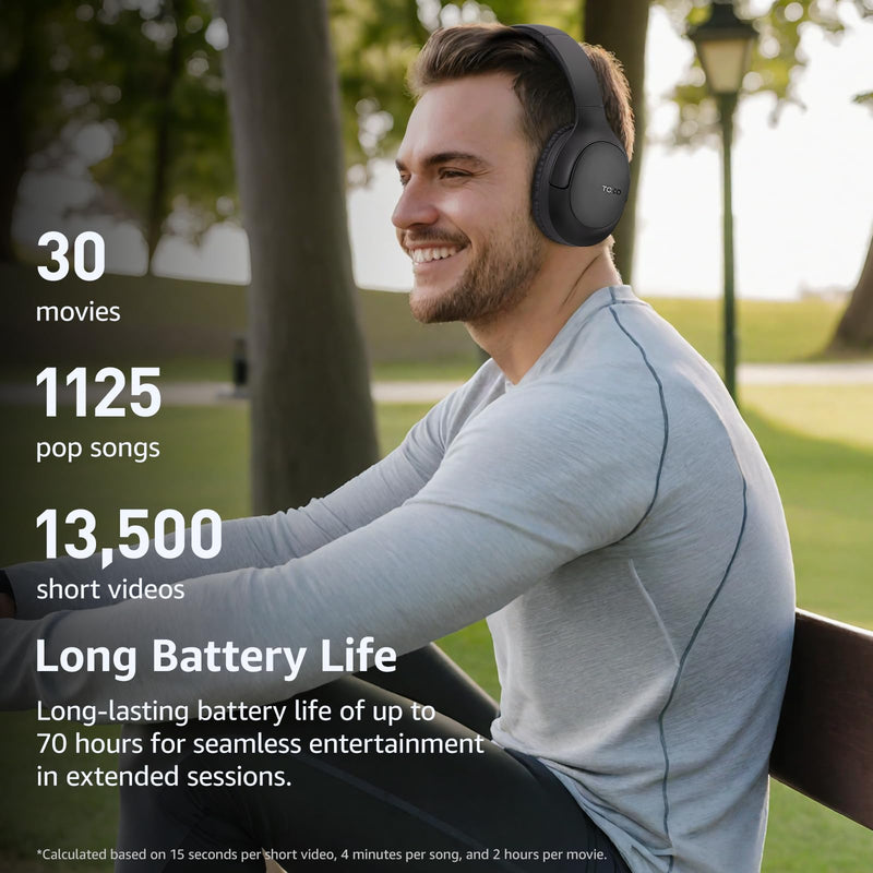 [AUSTRALIA] - TOZO Bluetooth 5.4 Over Ear Headphones, ENC Call Noise Cancelling Mic, Foldable Wireless Headset, 70H Playback, Deep Bass Stereo Sound, Customizable EQ via Button & App, for Travel and Home, Upgraded Black 