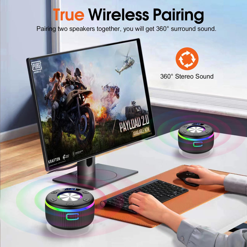 [AUSTRALIA] - Bluetooth Shower Speaker, Portable Bluetooth 5.3 Speakers Wireless with Time Display, IP7 Waterproof Speakers with RGB Light, Suction Cup, Mini Stereo Speaker for Bathroom Party Travel Beach Outdoor Jet Black 