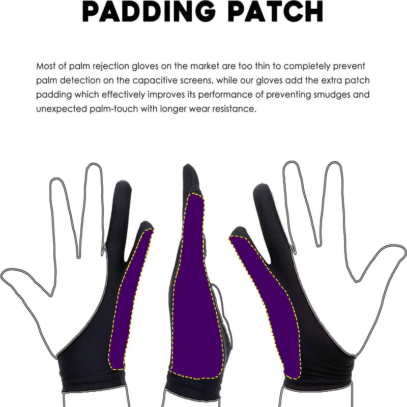 AKX Artist Glove Large - 2 Pack Palm Rejection Drawing Glove for Graphic Tablet, iPad - Smudge Guard, Reduce Friction, 2-Finger, Elastic Lycra, Good for Left and Right Hand, Black | AK-02 L 2 Finger, Black