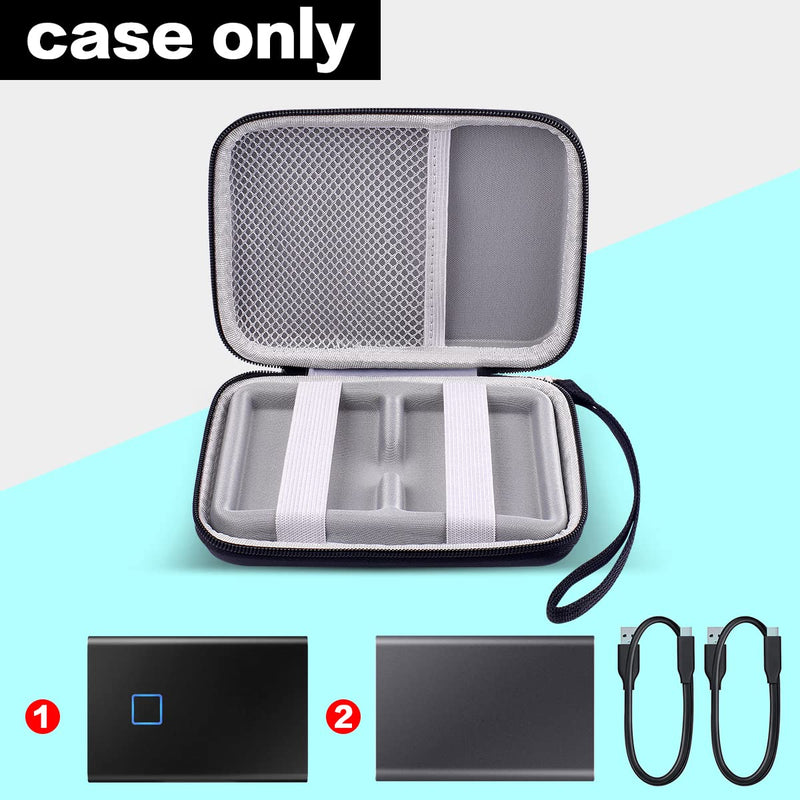 Case Compatible with Samsung T7 Touch/ for T7 Portable SSD - 1TB, 2TB, 500GB USB 3.2 External Solid State Drive. 2 Pack Hard Carrying Travel Box Holds for Samsung SSD and Cables