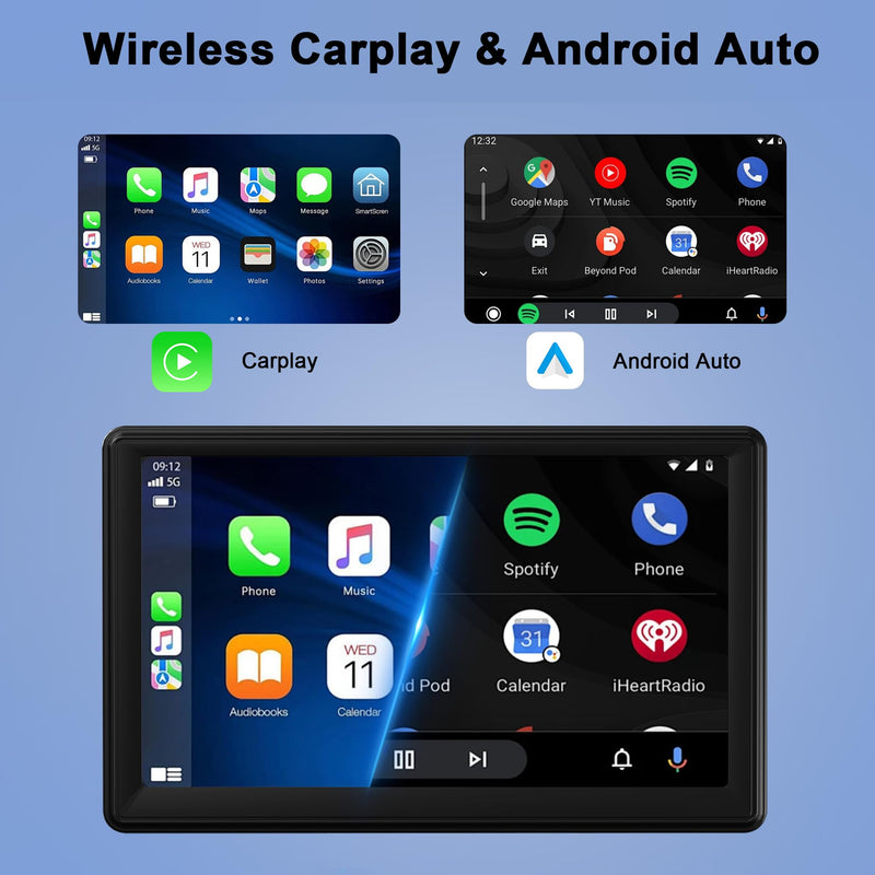 7" Car Radio Stereo with Wireless Carplay & Android Auto: Double Din Car Audio Support FM/MP3/Bluetooth/USB/Aux Input For All 1G