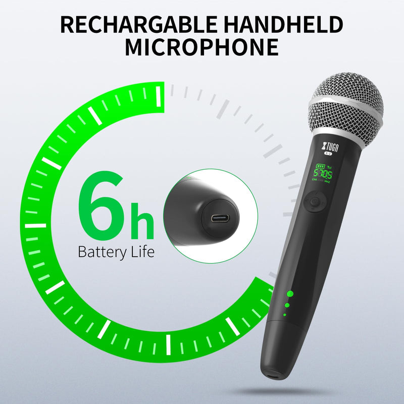[AUSTRALIA] - XTUGA Wireless Microphone, Rechargeable UHF Handheld Dynamic Wireless Mic with 2 Adapters Compatible with Phone/PC, Wireless Karaoke Microphone Bluetooth for Singing, Wedding, DJ, Party, Speech 