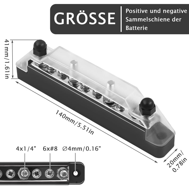 [AUSTRALIA] - Power Distribution Block Busbar with Cover 150A Marine Battery Terminals Distribution Block with M6 Connection Bolts, M4 Connection Screws for Car, Boat, RV (4 x M6 Bolts, 6 x M4 Screws) 4 x M6 bolts, 6 x M4 screws 