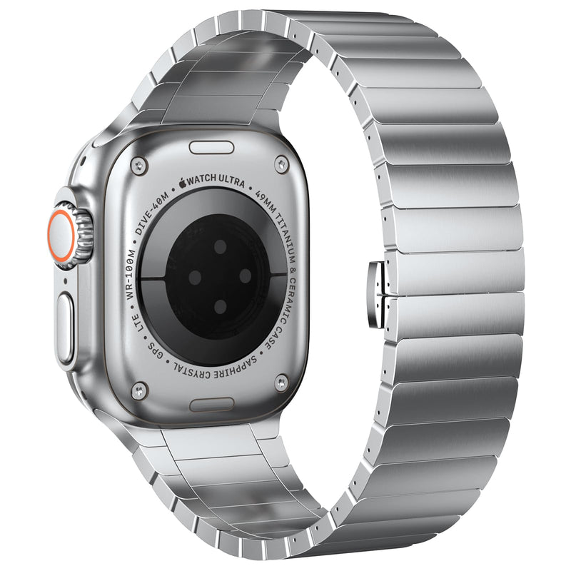 NotoCity Compatible with Apple Watch Ultra 2/Ultra 49mm 45mm 44mm 42mm, Titanium Metal Band for Men with Double Button Clasp for Apple Watch Ultra Series 8/7/6/5/4/3/2/1/SE, Sliver 42/44/45/49mm SILVER