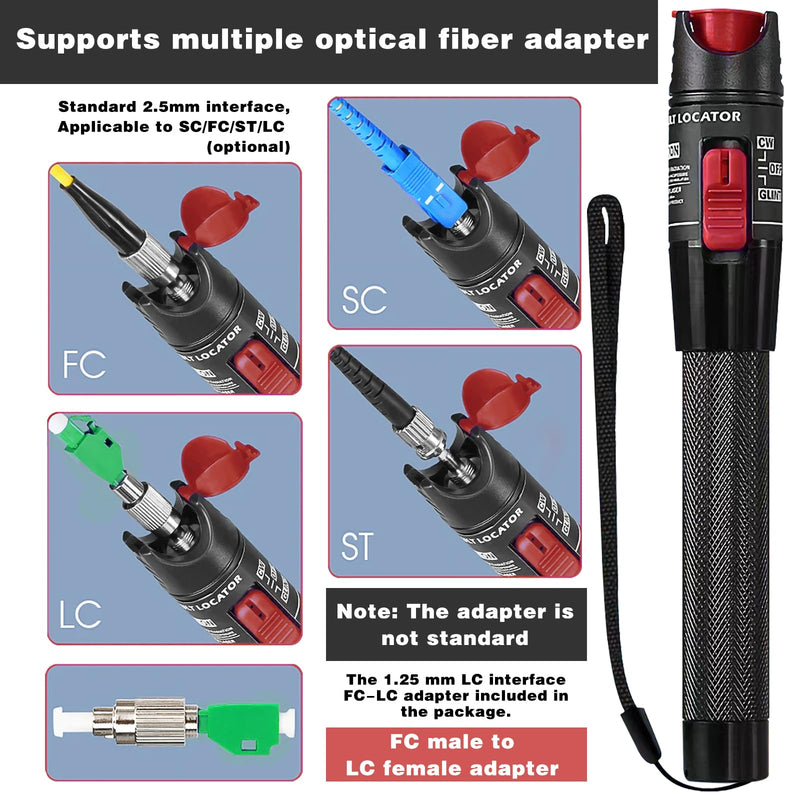 Guakiili 50mW Visual Troubleshooter with FC/APC Male to LC/APC Adapter, VFL Tester Kit 50km Range, Fiber Optic Cable Tester with FC to LC-SM9/125 Adapter
